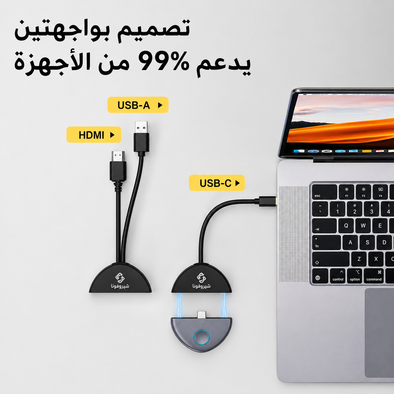 وصّل واعرض فوراً – جهاز مشاركة شاشة لاسلكي HDMI وUSB-C | بدون Wi-Fi أو Bluetooth | توافق واسع مع جميع الأجهزة